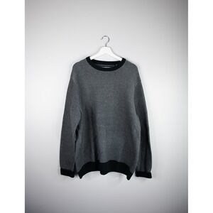 Chaps Crewneck Sweater Mens XL Grey Black Preppy Pullover Cotton Knit